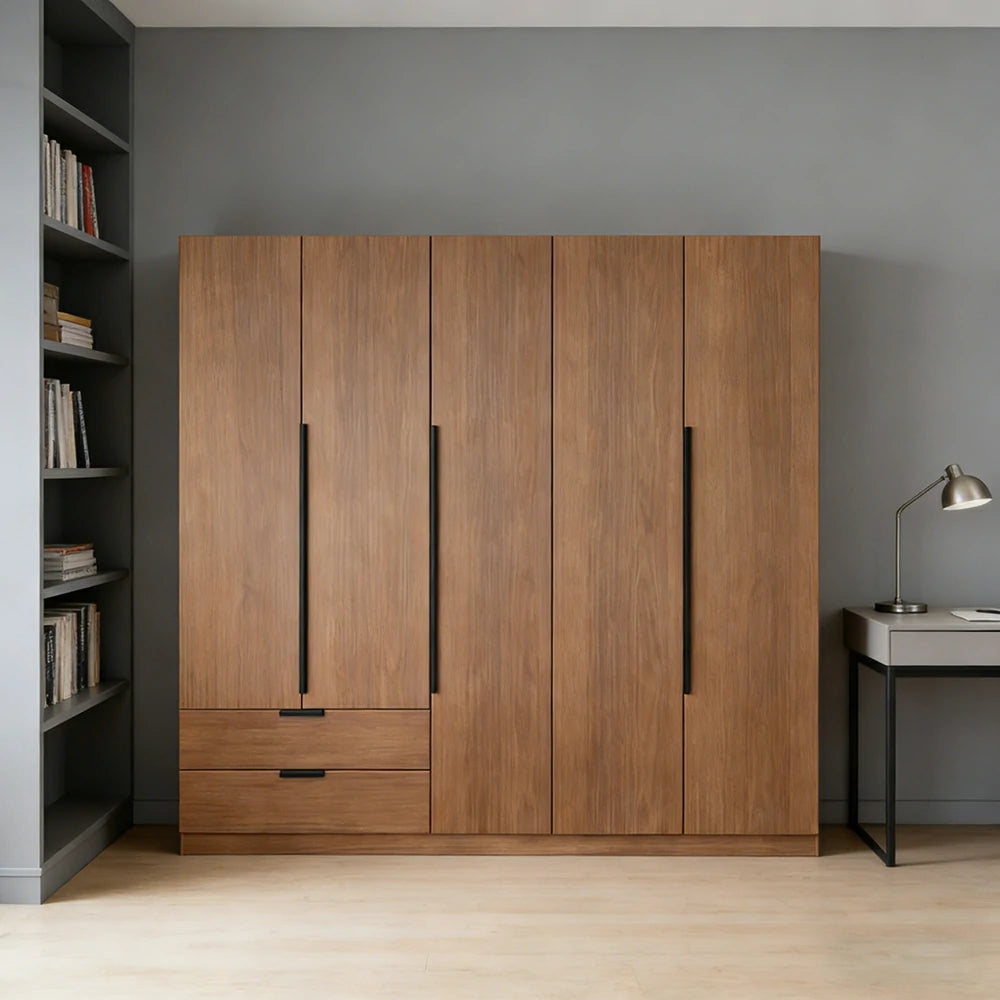LIVARA 200cm Solid Wood Wardrobe Cabinet - Deep 60cm Storage with Heavy Duty Hanging Rail, FAS Grade Oak Durable Floor Standing Design - Walnut