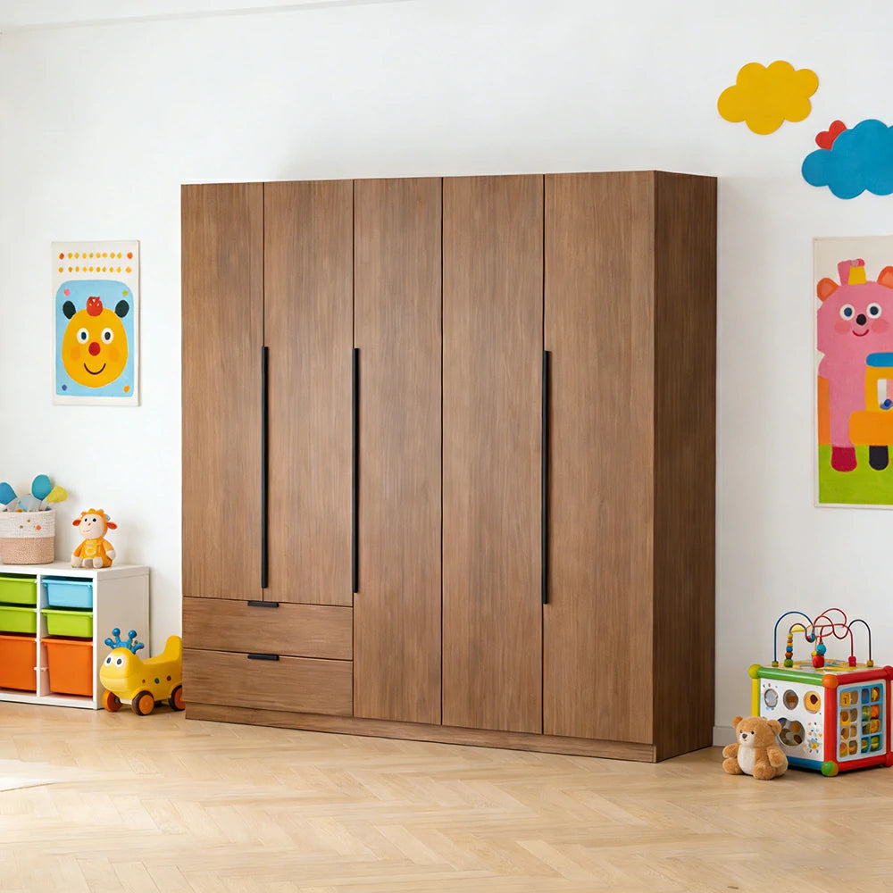 LIVARA 200cm Solid Wood Wardrobe Cabinet - Deep 60cm Storage with Heavy Duty Hanging Rail, FAS Grade Oak Durable Floor Standing Design - Walnut