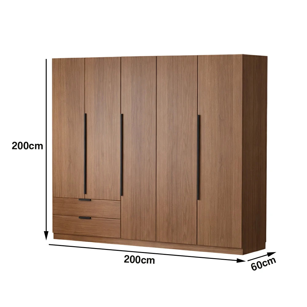 LIVARA 200cm Solid Wood Wardrobe Cabinet - Deep 60cm Storage with Heavy Duty Hanging Rail, FAS Grade Oak Durable Floor Standing Design - Walnut
