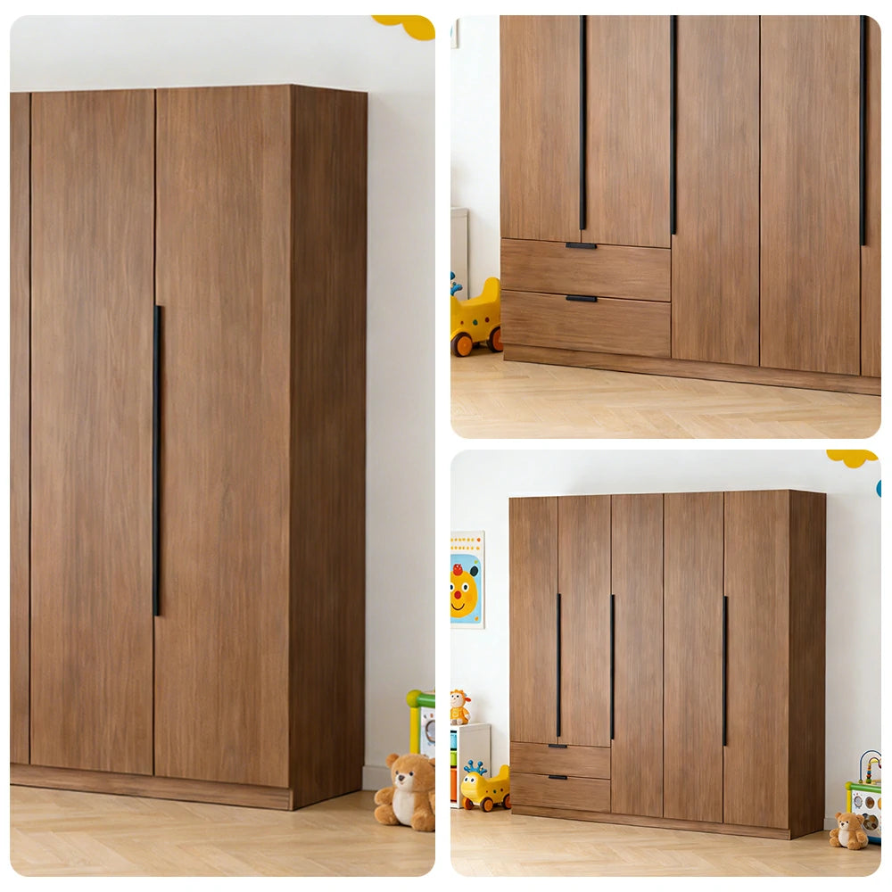 LIVARA 200cm Solid Wood Wardrobe Cabinet - Deep 60cm Storage with Heavy Duty Hanging Rail, FAS Grade Oak Durable Floor Standing Design - Walnut