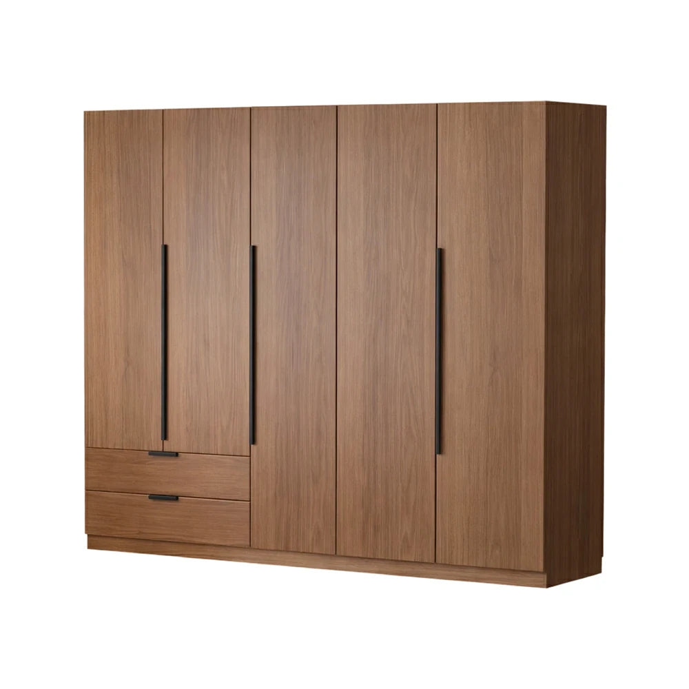 LIVARA 200cm Solid Wood Wardrobe Cabinet - Deep 60cm Storage with Heavy Duty Hanging Rail, FAS Grade Oak Durable Floor Standing Design - Walnut