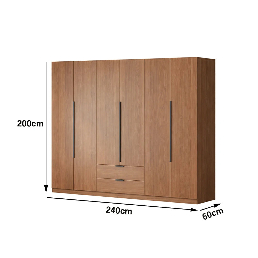 LIVARA 220/240cm Solid Wood Wardrobe Cabinet - Deep 60cm Storage with Heavy Duty Hanging Rail, FAS Grade Oak Durable Floor Standing Design - Walnut