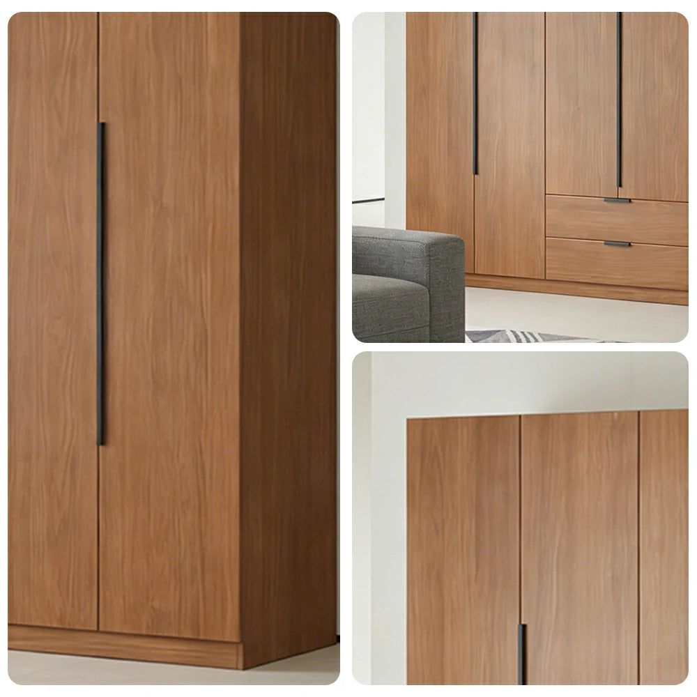LIVARA 220/240cm Solid Wood Wardrobe Cabinet - Deep 60cm Storage with Heavy Duty Hanging Rail, FAS Grade Oak Durable Floor Standing Design - Walnut