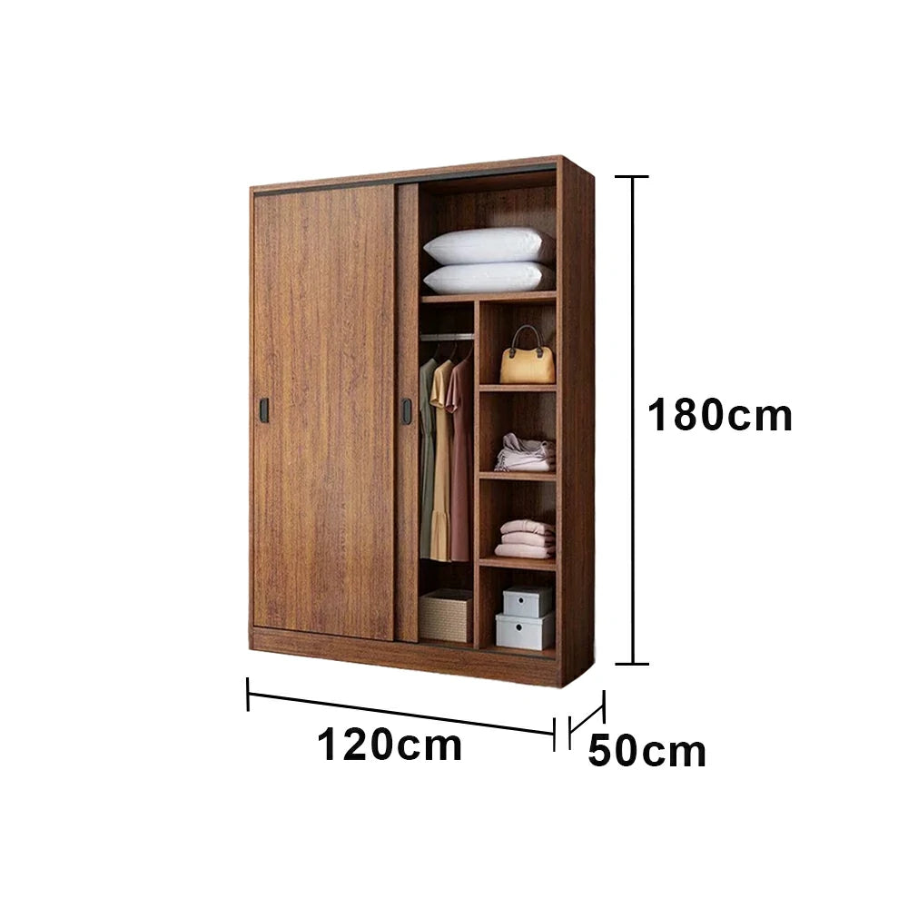 LIVARA 80/120/160cm Sliding Door Wardrobe - Quiet Glide Track System, High-Density MDF Construction, Spacious Storage with Solid Timber Rail - Walnut