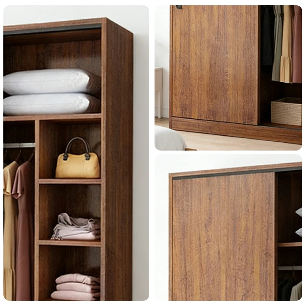 LIVARA 80/120/160cm Sliding Door Wardrobe - Quiet Glide Track System, High-Density MDF Construction, Spacious Storage with Solid Timber Rail - Walnut