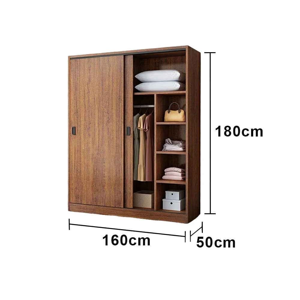 LIVARA 80/120/160cm Sliding Door Wardrobe - Quiet Glide Track System, High-Density MDF Construction, Spacious Storage with Solid Timber Rail - Walnut
