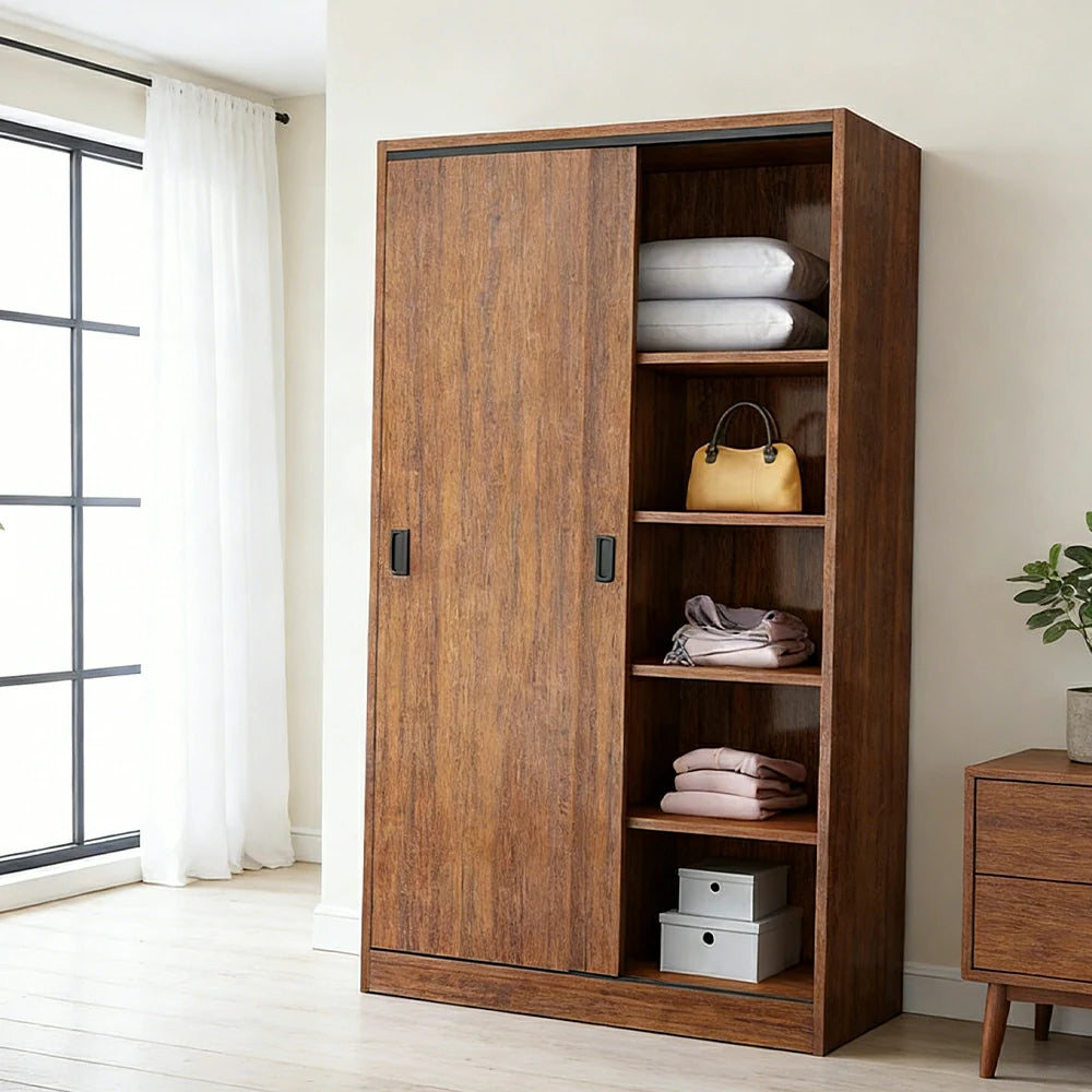 LIVARA 80/120/160cm Sliding Door Wardrobe - Quiet Glide Track System, High-Density MDF Construction, Spacious Storage with Solid Timber Rail - Walnut