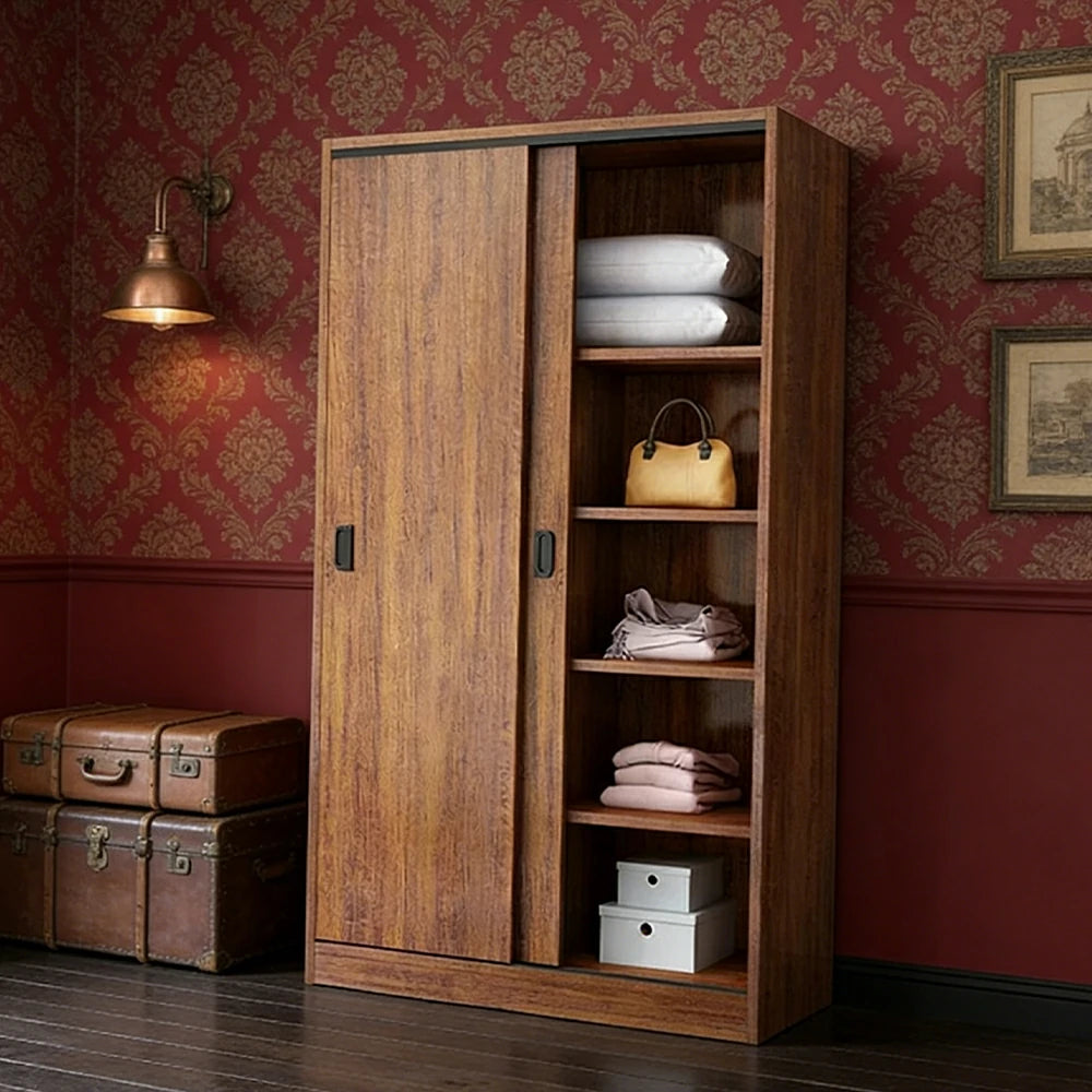 LIVARA 80/120/160cm Sliding Door Wardrobe - Quiet Glide Track System, High-Density MDF Construction, Spacious Storage with Solid Timber Rail - Walnut