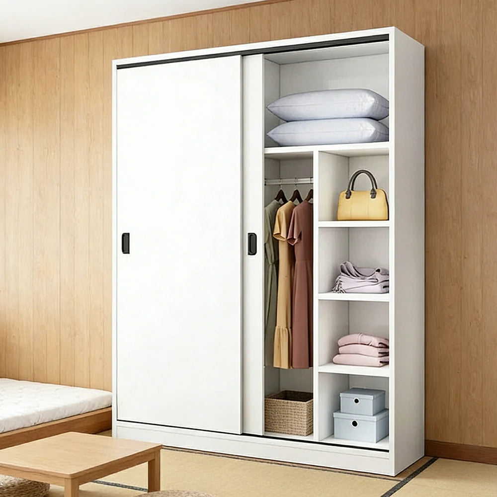 LIVARA 80/120/160cm Sliding Door Wardrobe - Quiet Glide Track System, High-Density MDF Construction, Spacious Storage with Solid Timber Rail - White