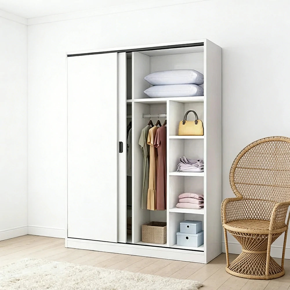 LIVARA 80/120/160cm Sliding Door Wardrobe - Quiet Glide Track System, High-Density MDF Construction, Spacious Storage with Solid Timber Rail - White