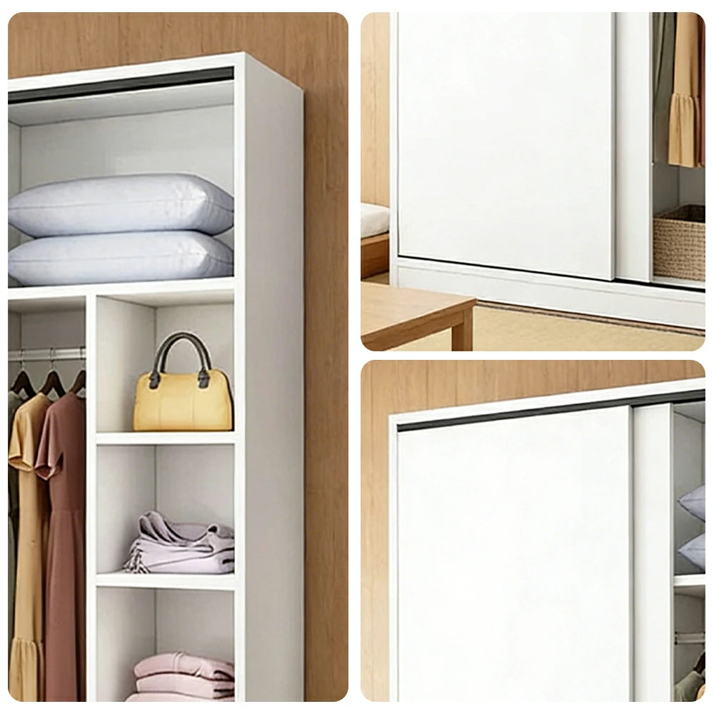 LIVARA 80/120/160cm Sliding Door Wardrobe - Quiet Glide Track System, High-Density MDF Construction, Spacious Storage with Solid Timber Rail - White
