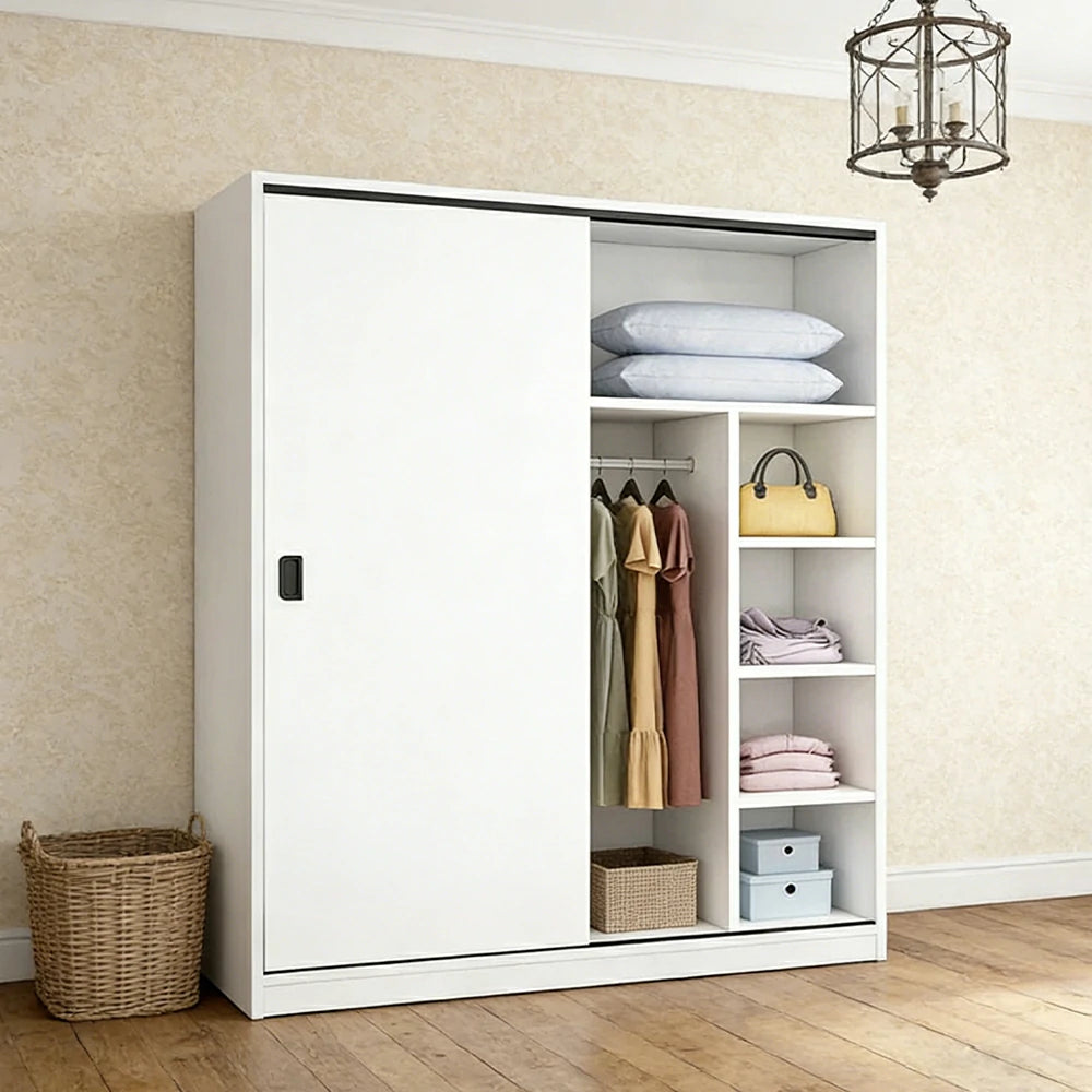 LIVARA 80/120/160cm Sliding Door Wardrobe - Quiet Glide Track System, High-Density MDF Construction, Spacious Storage with Solid Timber Rail - White