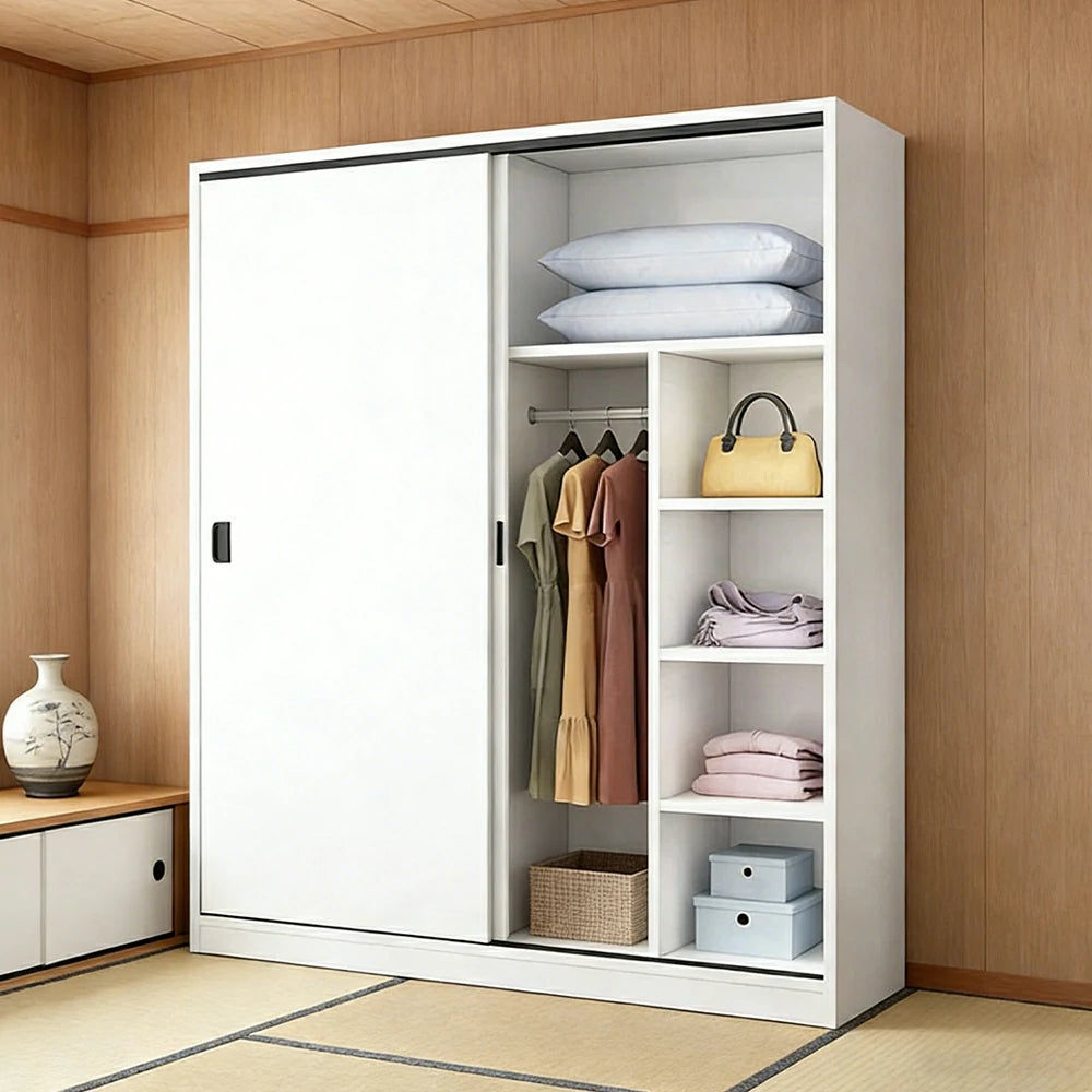 LIVARA 80/120/160cm Sliding Door Wardrobe - Quiet Glide Track System, High-Density MDF Construction, Spacious Storage with Solid Timber Rail - White