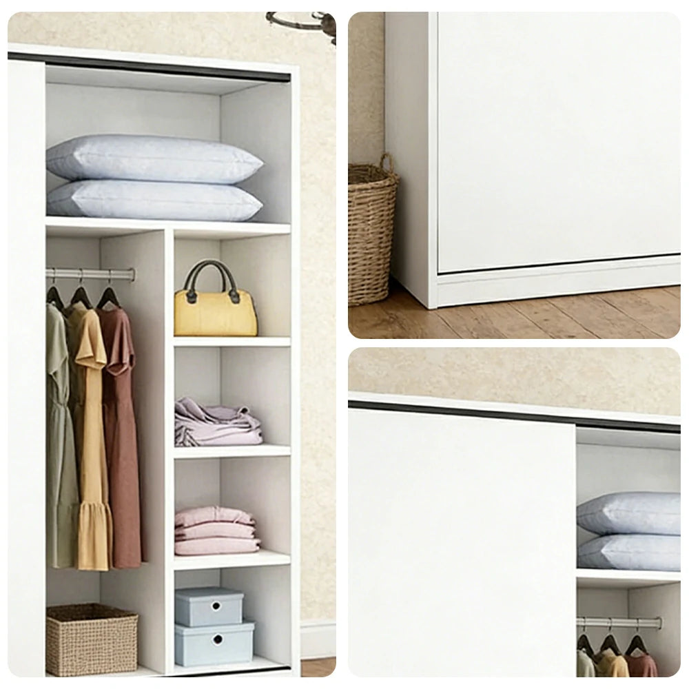 LIVARA 80/120/160cm Sliding Door Wardrobe - Quiet Glide Track System, High-Density MDF Construction, Spacious Storage with Solid Timber Rail - White