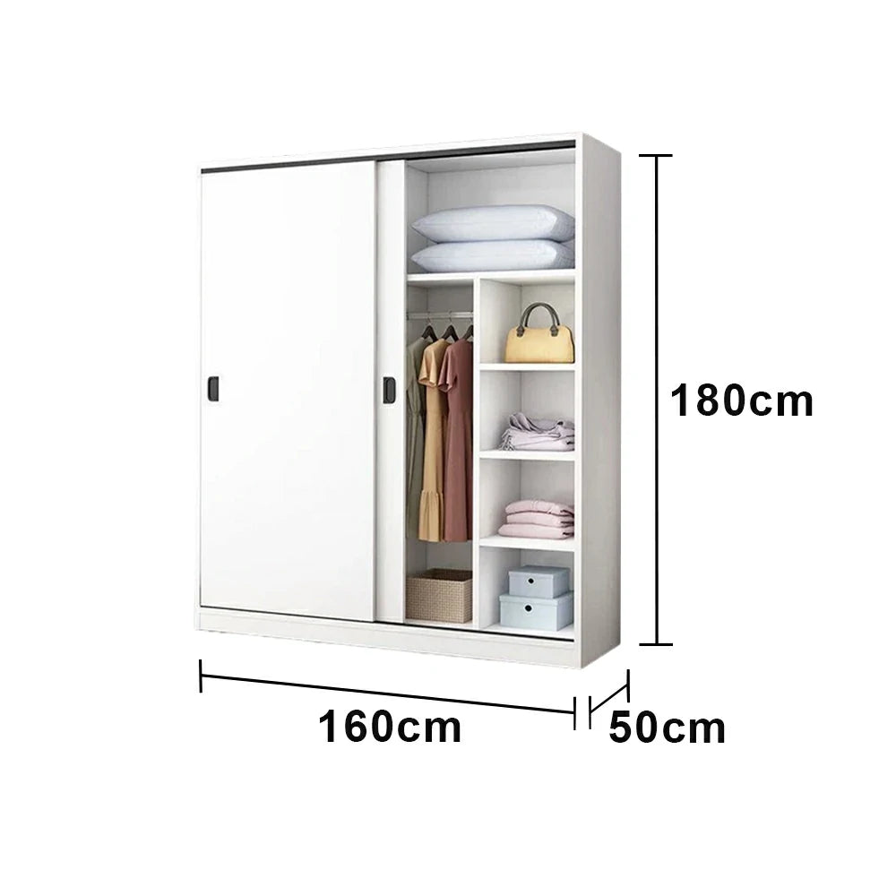 LIVARA 80/120/160cm Sliding Door Wardrobe - Quiet Glide Track System, High-Density MDF Construction, Spacious Storage with Solid Timber Rail - White