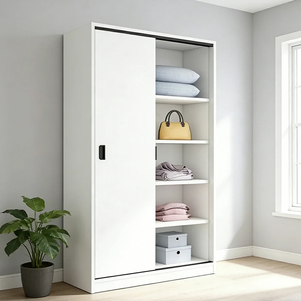 LIVARA 80/120/160cm Sliding Door Wardrobe - Quiet Glide Track System, High-Density MDF Construction, Spacious Storage with Solid Timber Rail - White