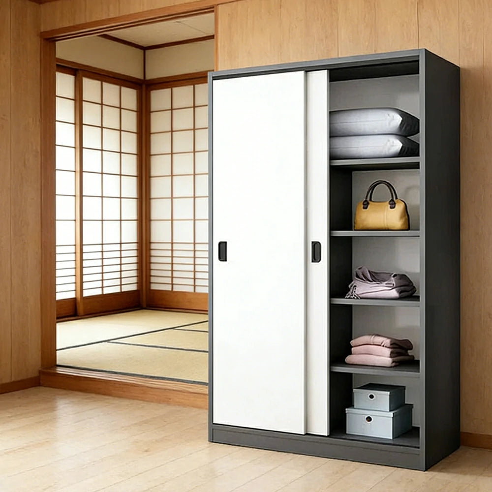 LIVARA 100/120cm Sliding Door Wardrobe - Quiet Glide Track System, High-Density MDF Construction, Spacious Storage with Solid Timber Rail - Black&White
