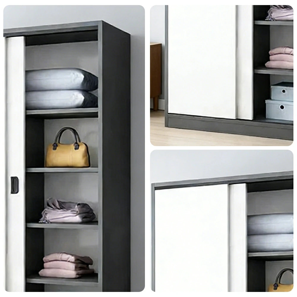 LIVARA 100/120cm Sliding Door Wardrobe - Quiet Glide Track System, High-Density MDF Construction, Spacious Storage with Solid Timber Rail - Black&White