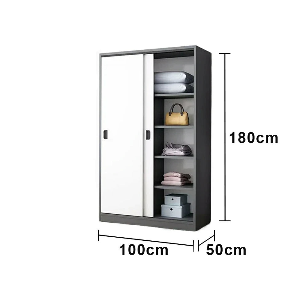 LIVARA 100/120cm Sliding Door Wardrobe - Quiet Glide Track System, High-Density MDF Construction, Spacious Storage with Solid Timber Rail - Black&White