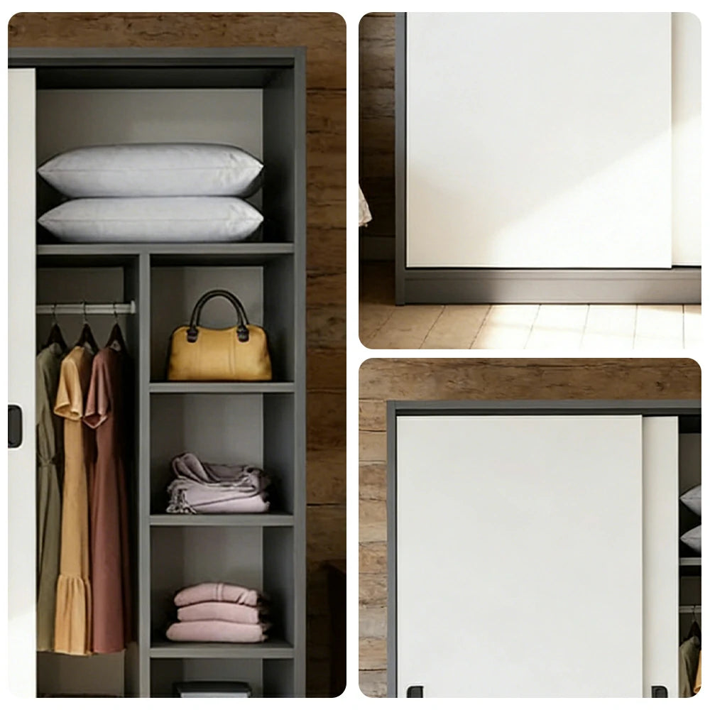 LIVARA 100/120cm Sliding Door Wardrobe - Quiet Glide Track System, High-Density MDF Construction, Spacious Storage with Solid Timber Rail - Black&White