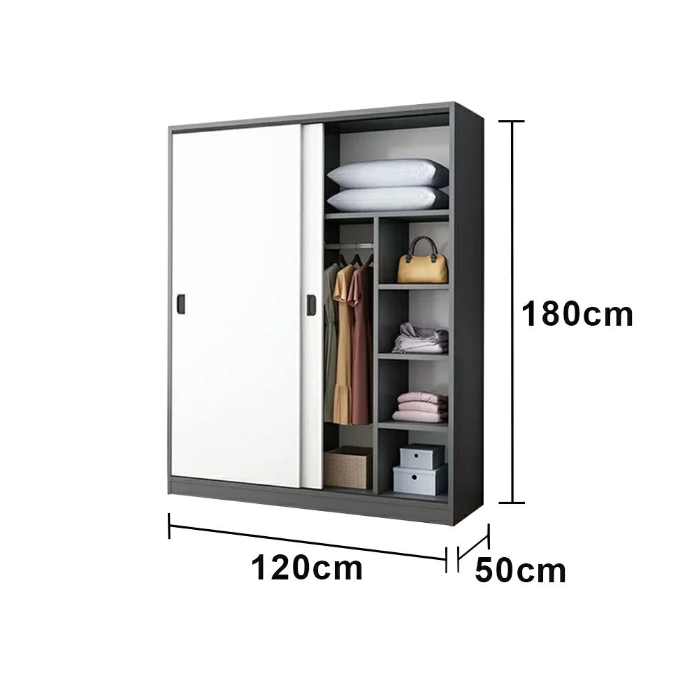 LIVARA 100/120cm Sliding Door Wardrobe - Quiet Glide Track System, High-Density MDF Construction, Spacious Storage with Solid Timber Rail - Black&White