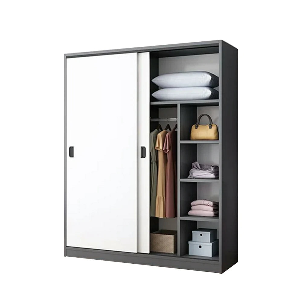 LIVARA 100/120cm Sliding Door Wardrobe - Quiet Glide Track System, High-Density MDF Construction, Spacious Storage with Solid Timber Rail - Black&White