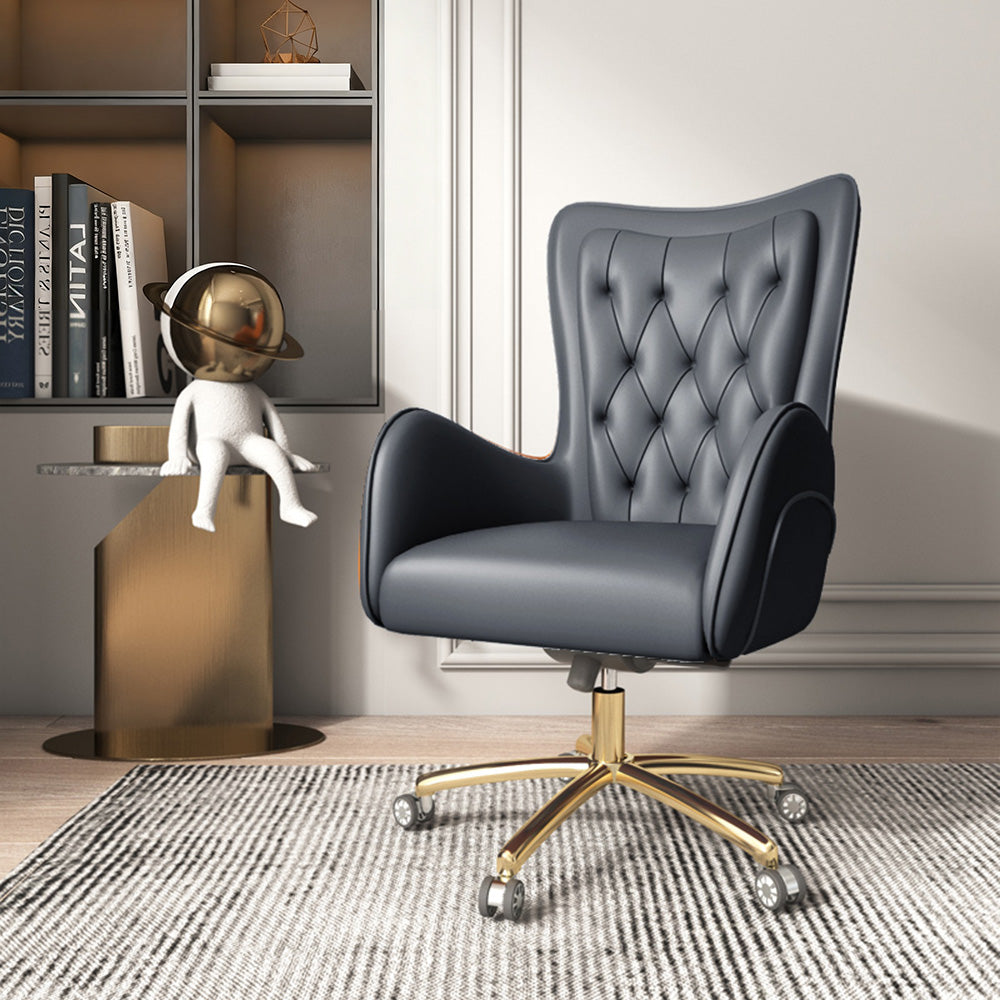 LIVARA Office Chair – Ergonomic Spine-Support Design, Premium Nappa Leather, High-Resilience Foam, Adjustable Height & 360° Swivel - Black