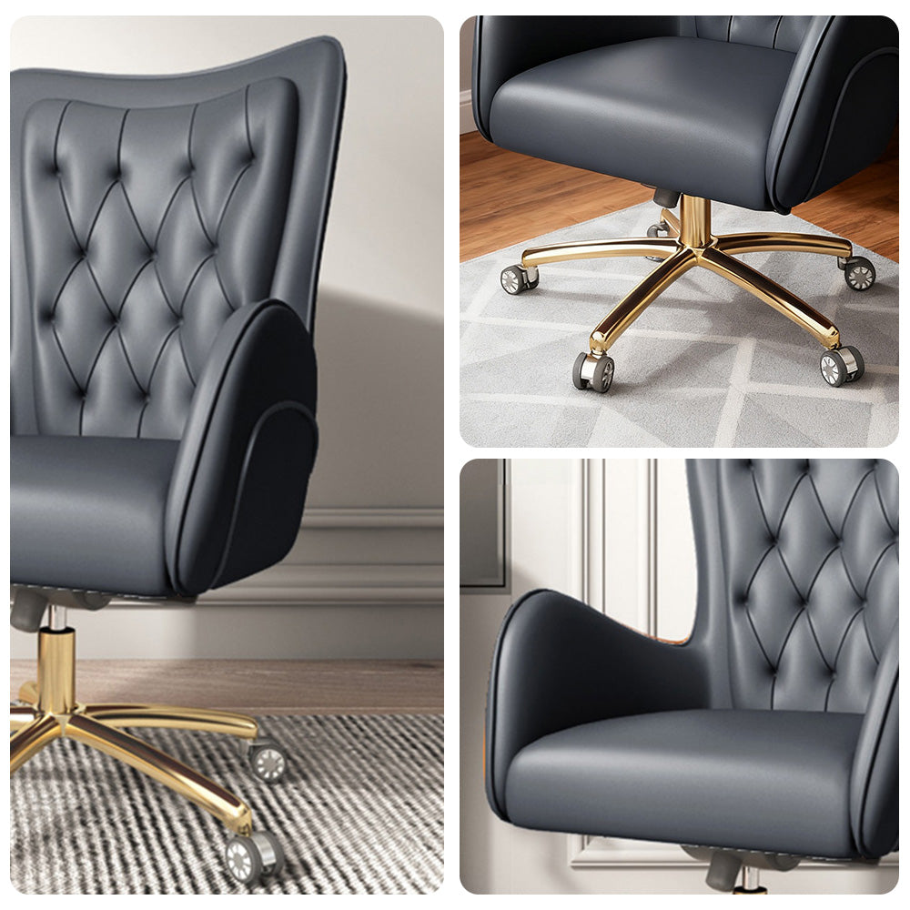 LIVARA Office Chair – Ergonomic Spine-Support Design, Premium Nappa Leather, High-Resilience Foam, Adjustable Height & 360° Swivel - Black