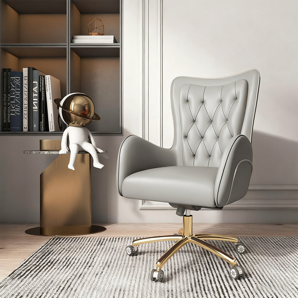 LIVARA Office Chair – Ergonomic Spine-Support Design, Premium Nappa Leather, High-Resilience Foam, Adjustable Height & 360° Swivel - Grey