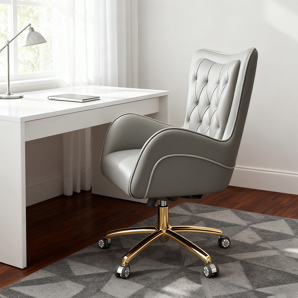 LIVARA Office Chair – Ergonomic Spine-Support Design, Premium Nappa Leather, High-Resilience Foam, Adjustable Height & 360° Swivel - Grey