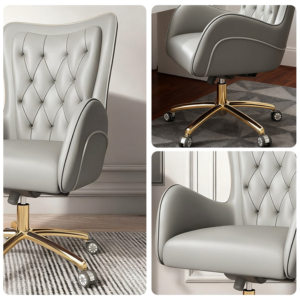 LIVARA Office Chair – Ergonomic Spine-Support Design, Premium Nappa Leather, High-Resilience Foam, Adjustable Height & 360° Swivel - Grey