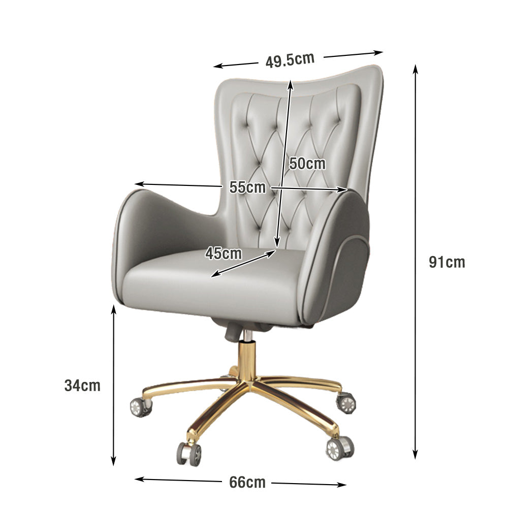 LIVARA Office Chair – Ergonomic Spine-Support Design, Premium Nappa Leather, High-Resilience Foam, Adjustable Height & 360° Swivel - Grey