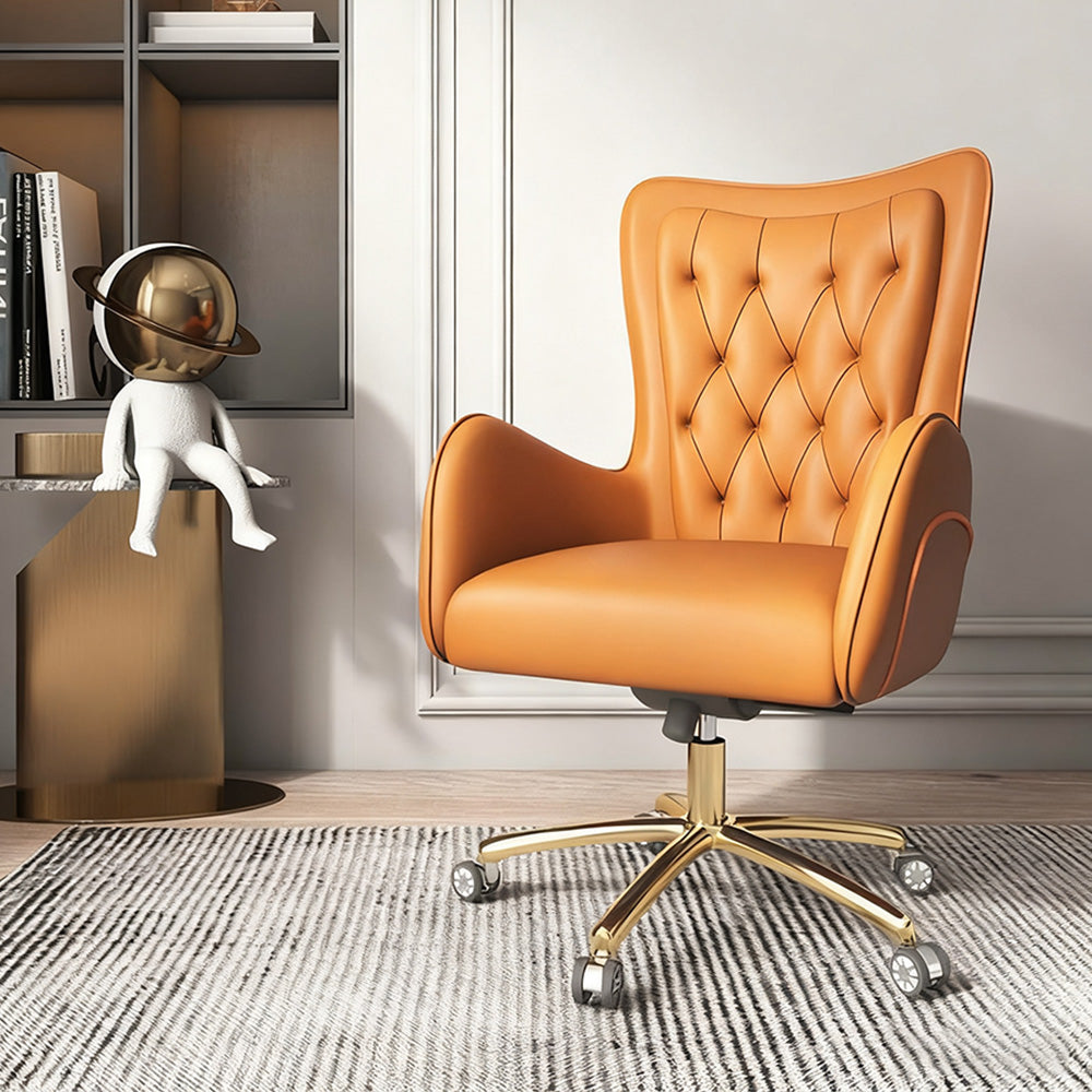 LIVARA Office Chair – Ergonomic Spine-Support Design, Premium Nappa Leather, High-Resilience Foam, Adjustable Height & 360° Swivel - Orange