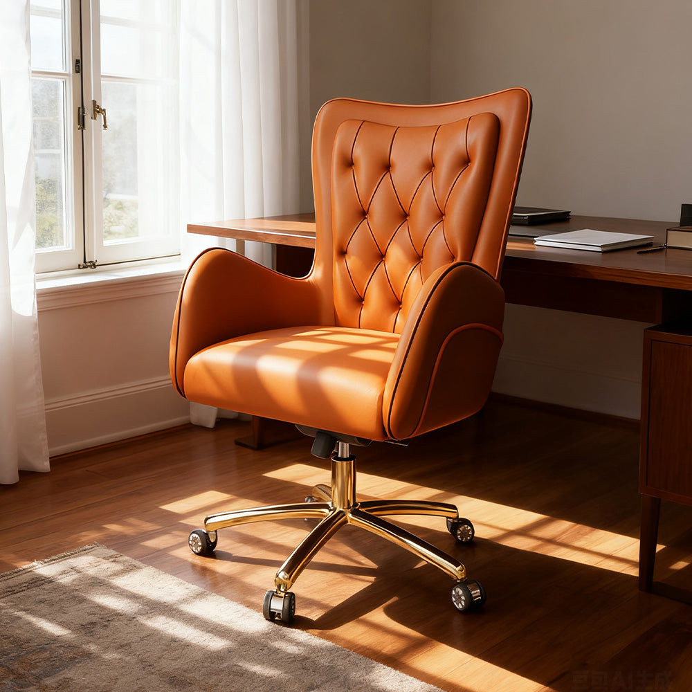 LIVARA Office Chair – Ergonomic Spine-Support Design, Premium Nappa Leather, High-Resilience Foam, Adjustable Height & 360° Swivel - Orange