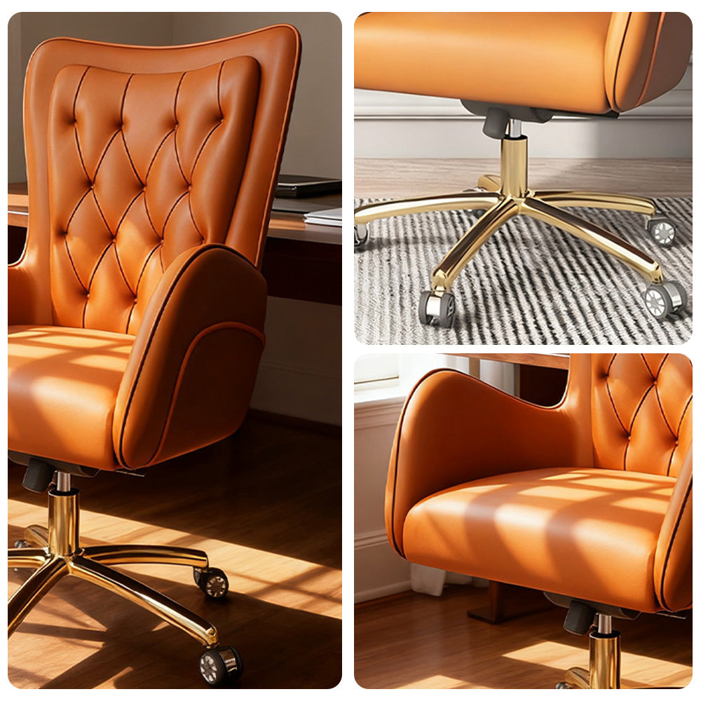 LIVARA Office Chair – Ergonomic Spine-Support Design, Premium Nappa Leather, High-Resilience Foam, Adjustable Height & 360° Swivel - Orange