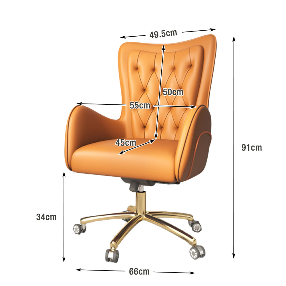 LIVARA Office Chair – Ergonomic Spine-Support Design, Premium Nappa Leather, High-Resilience Foam, Adjustable Height & 360° Swivel - Orange