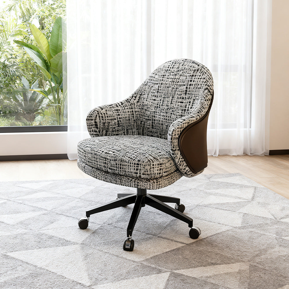 LIVARA Office Chair - Ergonomic Back Support, Nappa Leather & Linen, High-Density Foam, Gas Lift, Wide Seat Design