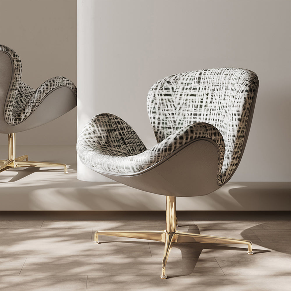 LIVARA Swivel Dining Chair – 360° Auto-Return, Linen Fabric, High-Density Foam, Gas Lift - White and Black