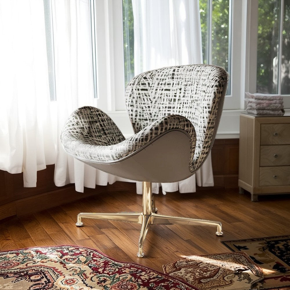 LIVARA Swivel Dining Chair – 360° Auto-Return, Linen Fabric, High-Density Foam, Gas Lift - White and Black