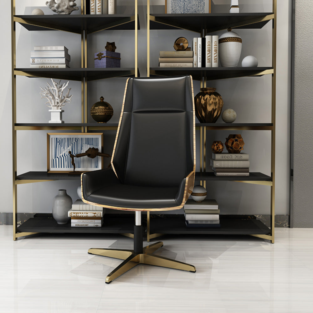 LIVARA Bar Stool Adjustable Height with Gas Lift, Durable PU Leather, Titanium-Plated Stainless Steel Frame, Modern Luxury Design - Black