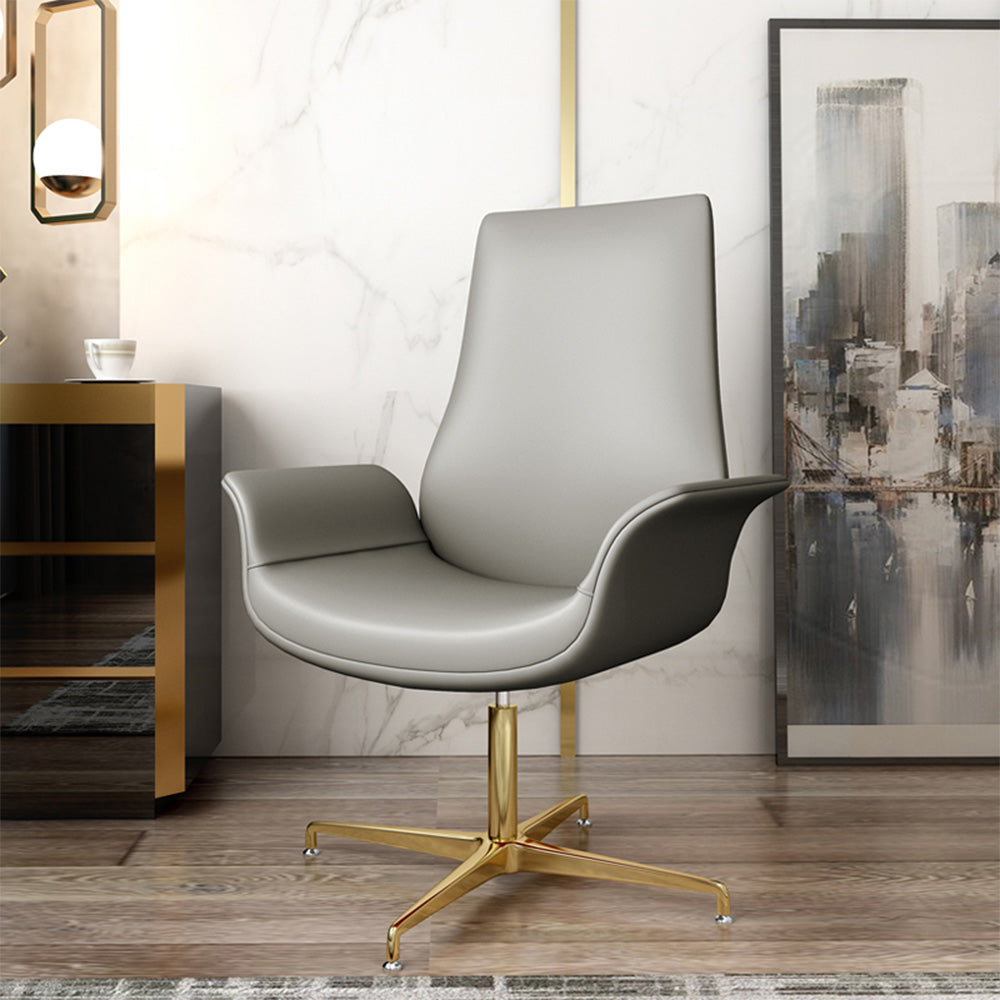 LIVARA Office Chair – Ergonomic Wide Backrest, Nappa Leather, High-Density Foam, Fixed Armrests, Gas Lift & 360° Swivel - Grey