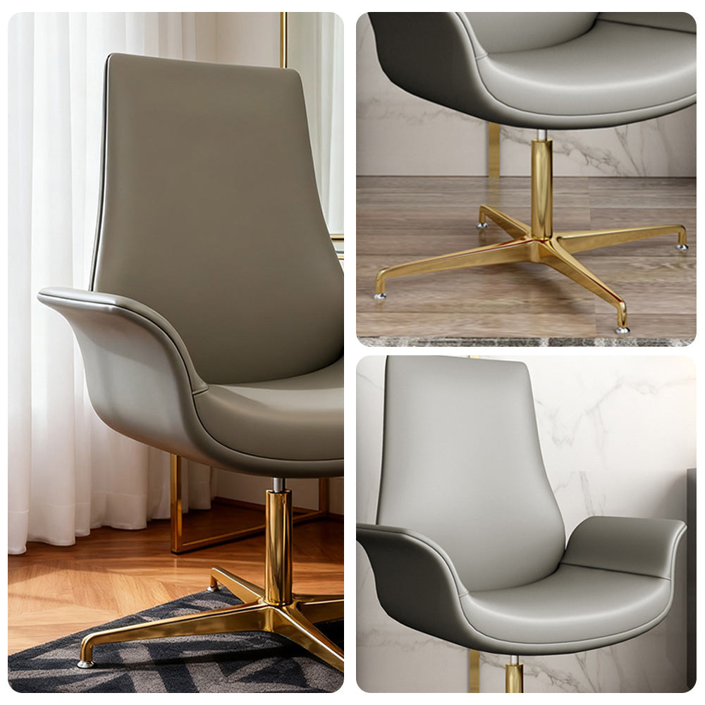 LIVARA Office Chair – Ergonomic Wide Backrest, Nappa Leather, High-Density Foam, Fixed Armrests, Gas Lift & 360° Swivel - Grey