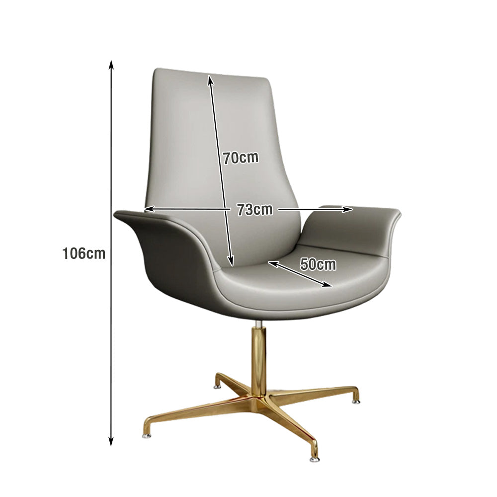 LIVARA Office Chair – Ergonomic Wide Backrest, Nappa Leather, High-Density Foam, Fixed Armrests, Gas Lift & 360° Swivel - Grey