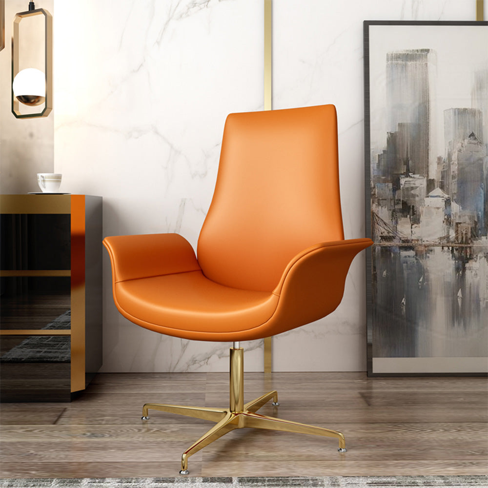 LIVARA Office Chair – Ergonomic Wide Backrest, Nappa Leather, High-Density Foam, Fixed Armrests, Gas Lift & 360° Swivel - Orange