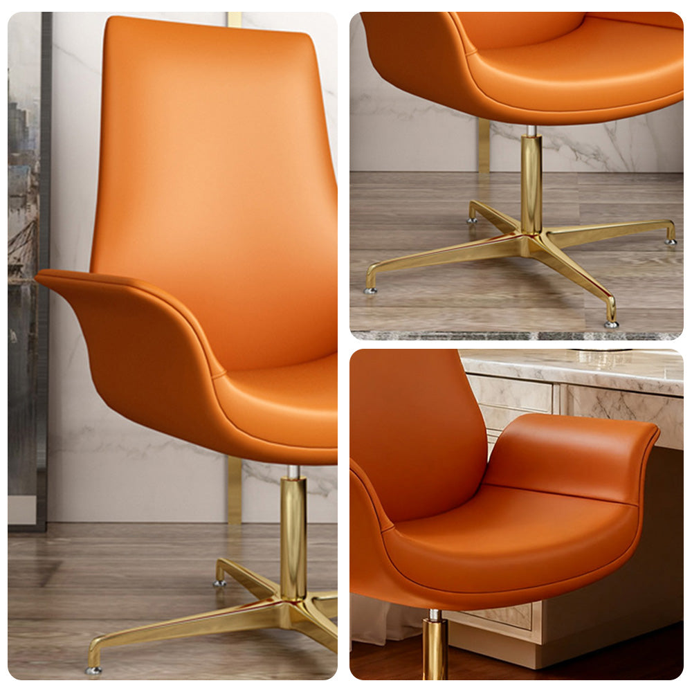 LIVARA Office Chair – Ergonomic Wide Backrest, Nappa Leather, High-Density Foam, Fixed Armrests, Gas Lift & 360° Swivel - Orange