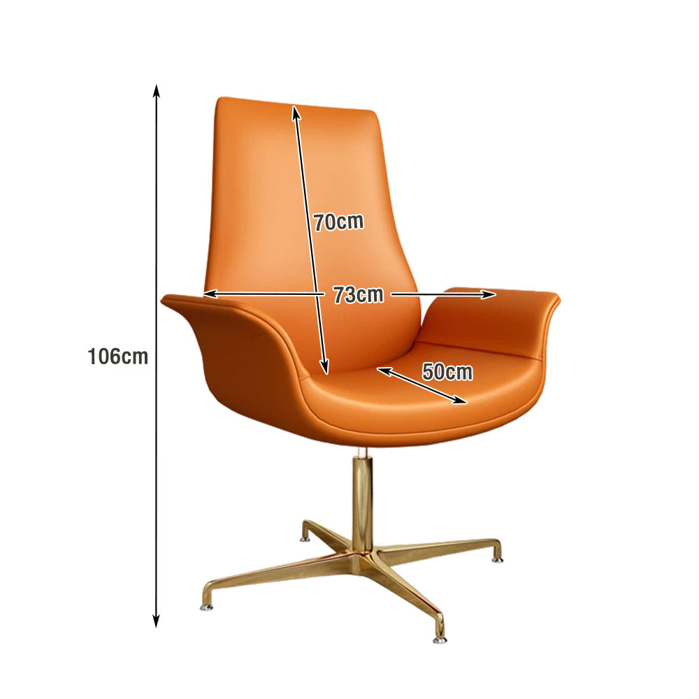 LIVARA Office Chair – Ergonomic Wide Backrest, Nappa Leather, High-Density Foam, Fixed Armrests, Gas Lift & 360° Swivel - Orange