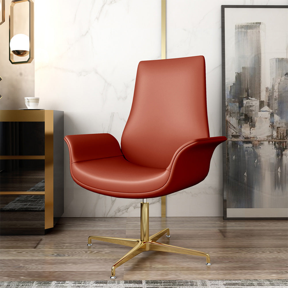 LIVARA Office Chair – Ergonomic Wide Backrest, Nappa Leather, High-Density Foam, Fixed Armrests, Gas Lift & 360° Swivel - Red