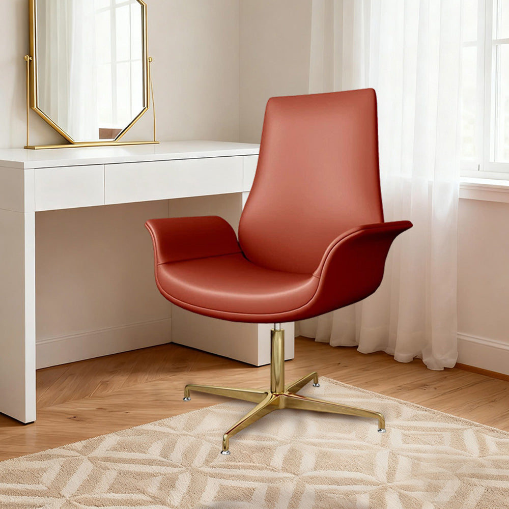 LIVARA Office Chair – Ergonomic Wide Backrest, Nappa Leather, High-Density Foam, Fixed Armrests, Gas Lift & 360° Swivel - Red