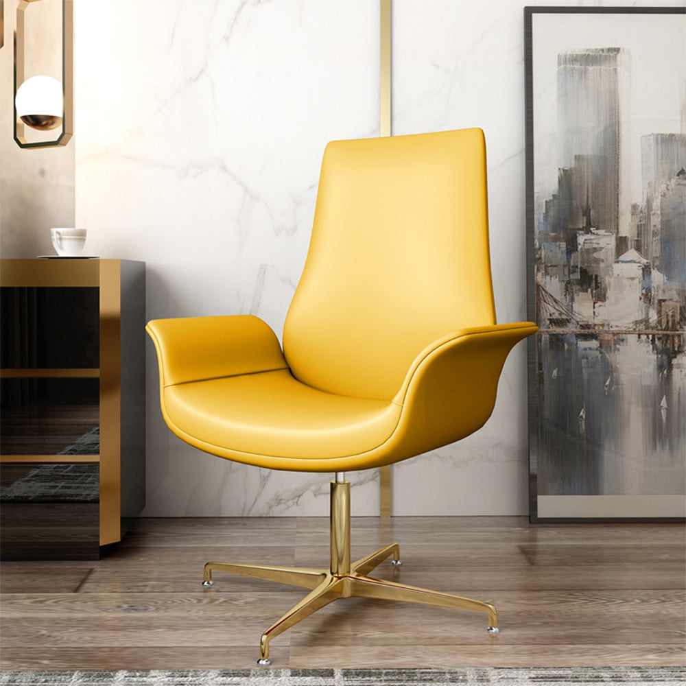 LIVARA Office Chair – Ergonomic Wide Backrest, Nappa Leather, High-Density Foam, Fixed Armrests, Gas Lift & 360° Swivel - Yellow