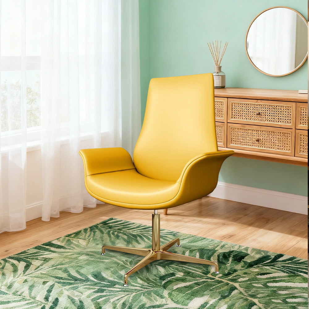 LIVARA Office Chair – Ergonomic Wide Backrest, Nappa Leather, High-Density Foam, Fixed Armrests, Gas Lift & 360° Swivel - Yellow